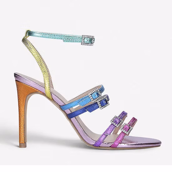 Sandálias femininas populares de couro verde com tiras