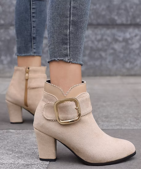 Trendy Comfort Medium High Heels Women&prime; S Leather Boots