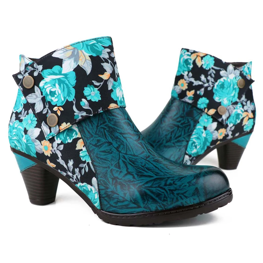 Lady′s Hand-Painted Flower Boots Gardening Bohemian Ankle Boots
