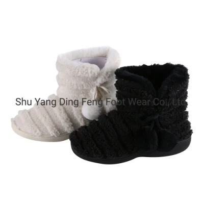 Bota de algodão listrada confortável com bola de lã botas grossas de cano baixo antiderrapantes