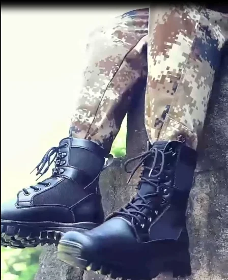 China Xinxing Army Men's Shoes Black Leather PU Injection Botas Táticas Injetadas da Polícia Militar