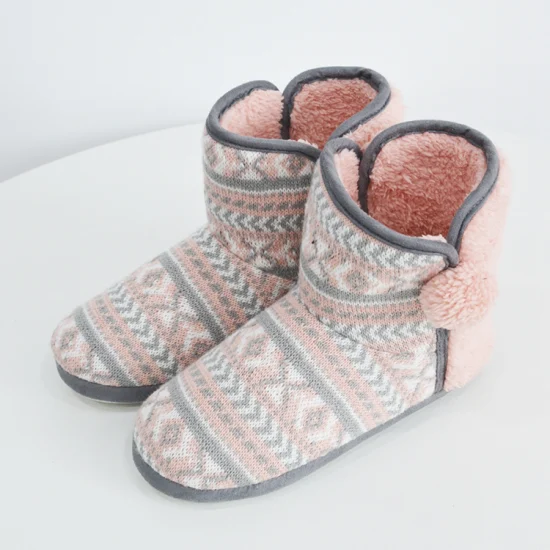 Moda clássica feminina inverno quente coral velo e tricô botas de neve botas femininas oem personalizadas planas de pelúcia peludas botas de tornozelo