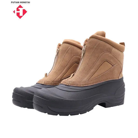 Botas de neve quentes com forro de pele de material de couro